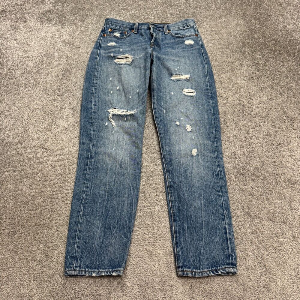 Levi's 501 Distressed Button Fly Denim Jeans Womens 25 Blue Straight Leg Casual